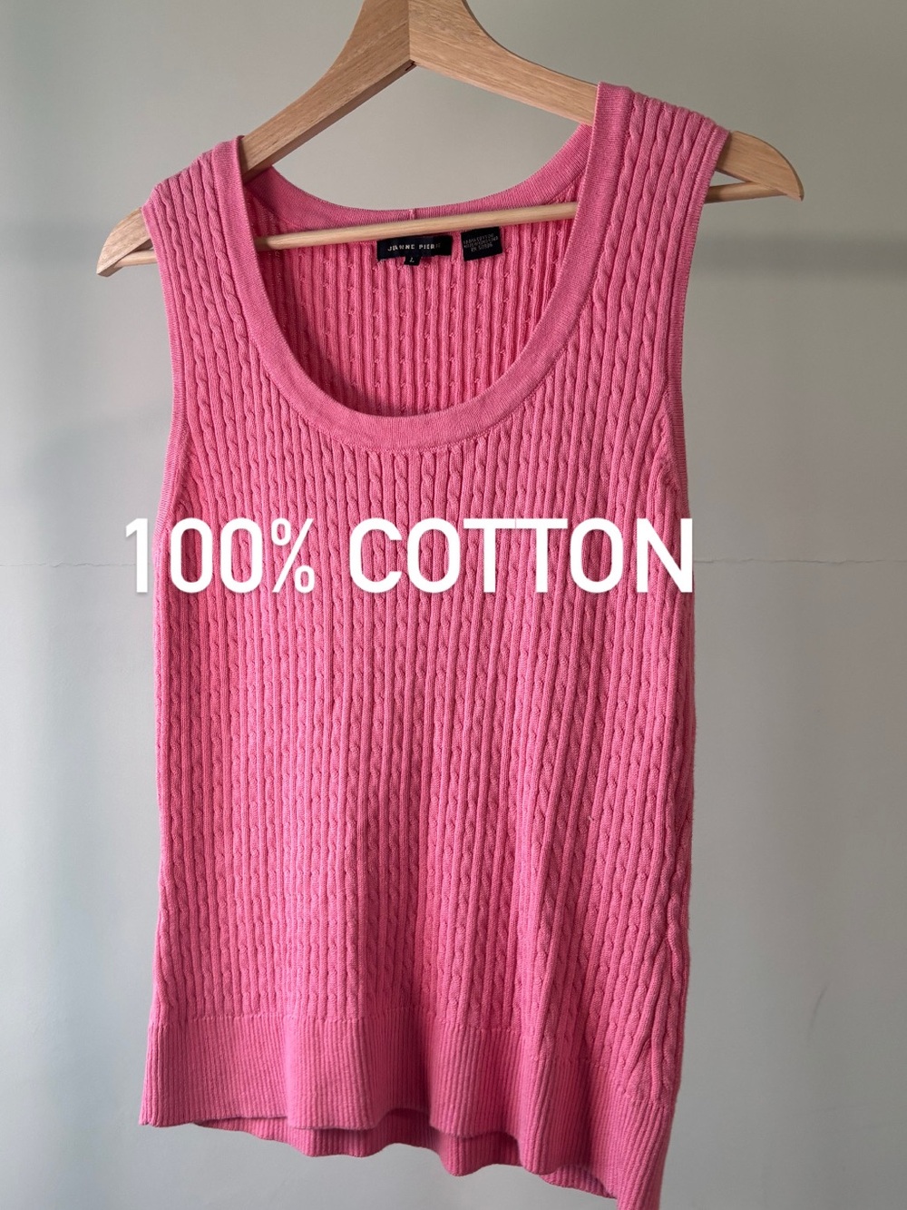 Jeanne Pierre Pink Cable-Knit Vest | 100% cotton | size L